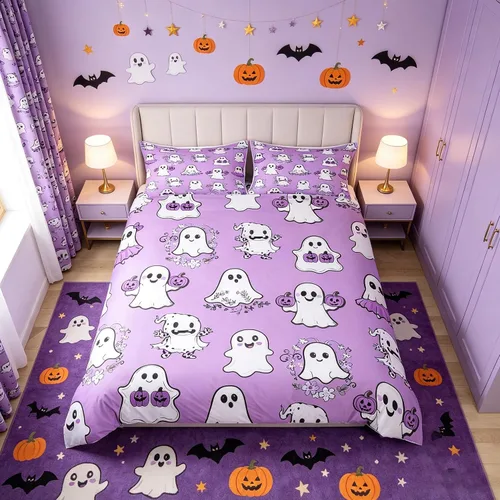 Vista 19 de Juego de funda de edredón de esqueleto, tamaño individual, estampado de flores de esqueleto humano, juego de ropa de cama con temática de Halloween