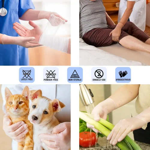 Vista 3 de Safe Health Vinyl Exam Disposable Gloves, Free of Latex & Powder, Clear, 3.5 Mil, Medical Grade