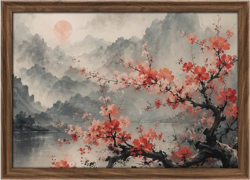 Vista 46 de MUDECOR Lienzo enmarcado prémium para pared, pinos nevados en bosque de invierno, ilustraciones modernas, arte contemporáneo, escénico, divertido