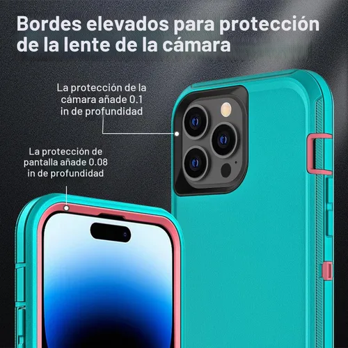 Vista 3 de YKHJKLEC para iPhone 14 Pro, funda de grado militar 3 en 1 resistente, a prueba de golpes/caídas/polvo con 2 piezas de protector de pantalla de Azul