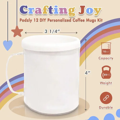 Vista 5 de Podzly 12 tazas de café personalizadas para bricolaje, taza de café blanca reutilizable para bebidas frías y calientes, diseño y personalización
