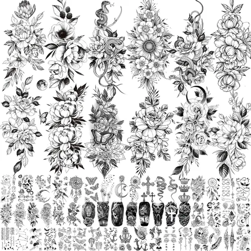 Vista 8 de VANTATY 20 hojas de tatuajes temporales extra grandes de brazo completo para hombres adultos, manga de tatuajes temporales de tigre, serpiente
