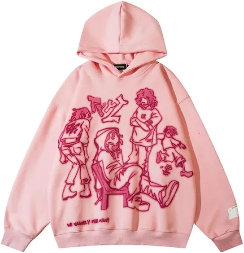 Vista 4 de COOLMONAR Sudaderas con Capucha Gráficas de Dibujos Animados para Hombres Ropa Urbana Sudadera con Capucha Pullover Moda Hip Hop Y2K Sudaderas