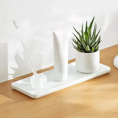Vista 2 de Bandeja de cerámica para velas, rectangular pequeña, organizador de mármol blanco para velas, jabón, joyas, perfumes, toallero, bandeja decorativa