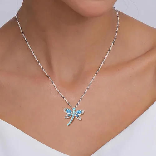 Vista 2 de Jewelili Collar con colgante de plata de ley con múltiples piedras preciosas y diamantes, cadena Rolo de 18 pulgadas