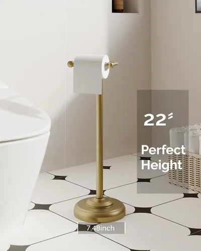 Vista 4 de Soporte de papel higiénico, soporte de papel higiénico de latón cepillado de pie, diseño giratorio de poste y base pesada estable de acero
