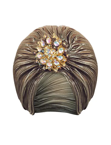 Vista 5 de BABEYOND Turbante para mujer con cristal vintage para la cabeza, turbante plisado (oro oscuro)