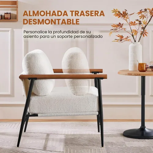 Vista 9 de Yaheetech Silla de Acento, Silla de Tocador Moderna, Silla de Salón de Tela Boucle con Marco de Metal, Almohada de Respaldo Mullida y Cojín