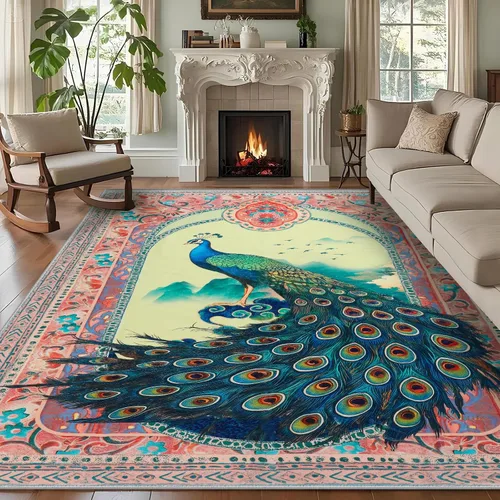 Vista 21 de Alfombra abstracta de 3 x 5 para sala de estar, dormitorio, entrada, color azul