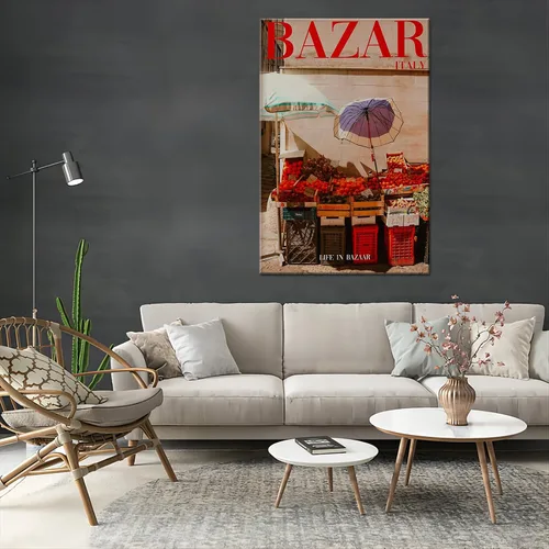 Vista 5 de Arte de pared de revista, impresión de pared de los años 70, arte de pared rojo, póster enmarcado de Bazaar Italia, arte psicodélico de verano