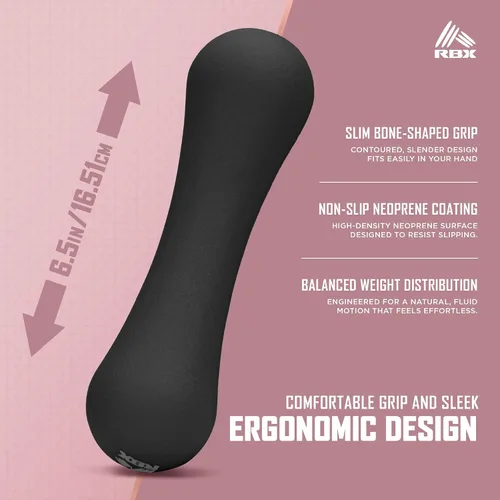 Vista 4 de RBX Pesas de mano de 4 libras (2 libras cada una), pesas de mano de neopreno para entrenamientos en casa, entrenamiento cardiovascular y de fuerza
