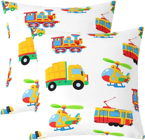 Vista 18 de Juego de 2 fundas de almohada de construcción de 16 x 16 pulgadas, fundas de almohada suaves para camiones, fundas de cojín para sala de estar