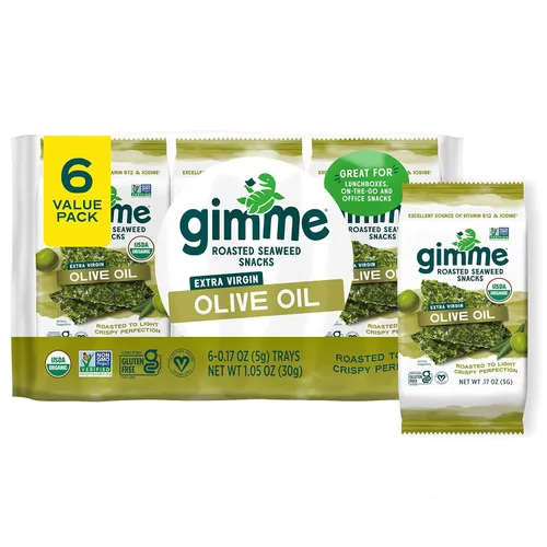 Vista 16 de gimMe - Bocadillo de algas marinas orgánicas tostadas con sal marina, 6 paquetes de 15oz