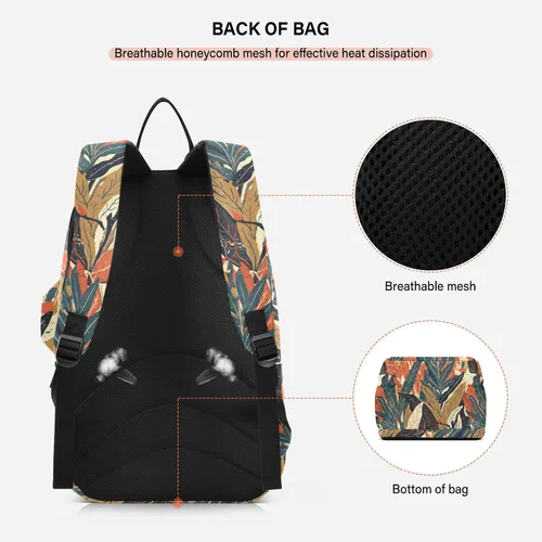Vista 4 de Mochila de tenis para adultos, diseño de hojas coloridas, diseño de impresión, accesorios deportivos, mochila para mujeres y hombres, raquetas