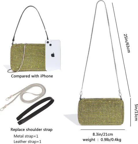 Vista 2 de Bolso de mano con diamantes de imitación para mujer, bolso de cadena con purpurina de cristal brillante, para fiesta, graduación, boda
