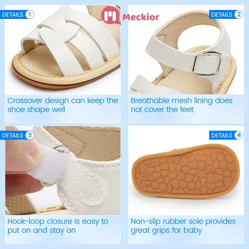 Vista 17 de Meckior Sandalias de verano con punta abierta y suave de piel sintética para bebés y niñas pequeñas