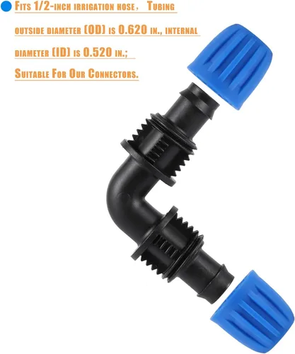 Vista 3 de 10 piezas de accesorios de riego por goteo de 90 grados con codo de 1/2 pulgada (1/2" ID x 0.640" DE), conectores de codo barbados de 90 grados
