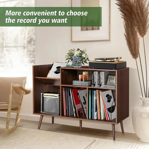 Vista 7 de Soporte para tocadiscos moderno, soporte para tocadiscos de vinilo, soporte grande para tocadiscos con almacenamiento, soporte para tocadiscos
