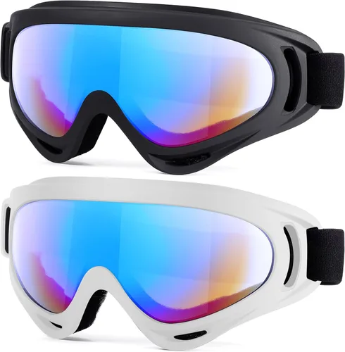 Vista 15 de MAMBAOUT Paquete de 2 gafas de esquí de nieve, gafas de snowboard para hombres, mujeres, jóvenes, niños, niños o niñas