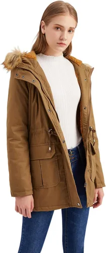 Vista 5 de DOSLAVIDA Abrigo grueso con capucha para mujer, chaqueta de invierno cálida con forro polar, chaqueta larga de algodón con capucha de pelo sintético