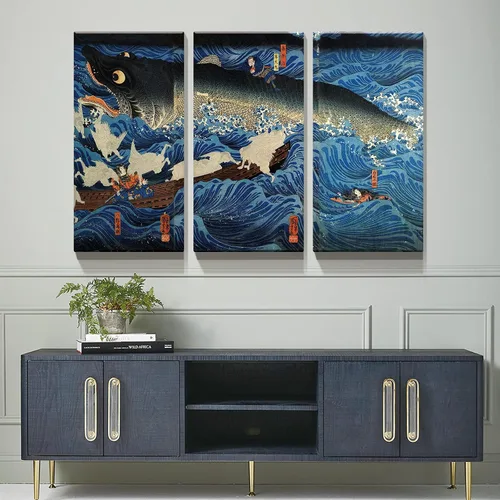 Vista 2 de Denozer - Lienzo decorativo para pared de 3 piezas - La reproducción de pintura al óleo de Ukiyoe Giclée, impresiones en lienzo estiradas