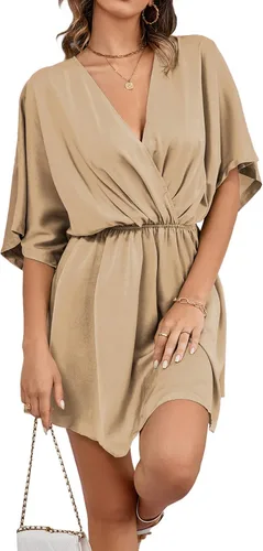 Vista 5 de LYANER Minivestido elegante de satén con cuello en V y volantes para mujer