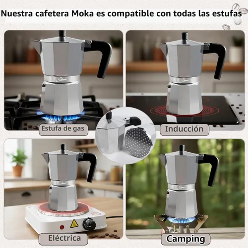 Vista 2 de Cafetera de café expreso italiano para estufa de 3 tazas, cafetera cubana, olla Greca Mocha (básica, 5 oz/5.1 fl oz)