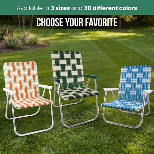 Vista 8 de Lawn Chair USA - Sillas al aire libre para acampar. Fabricadas con marcos de aluminio ligero y cinchas resistentes a los rayos UV. Se pliegan
