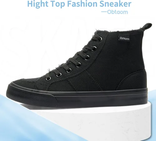 Vista 2 de Obtaom Zapatos de lona de alta calidad para mujer/hombre para jugar a media pantorrilla, zapatillas de deporte de moda casuales con cordones de alta