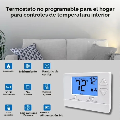 Vista 2 de Termostato no programable para casa, termostato digital de ahorro de energía, sistemas de una sola etapa, 1 calefacción/1 refrigeración, fácil Azul