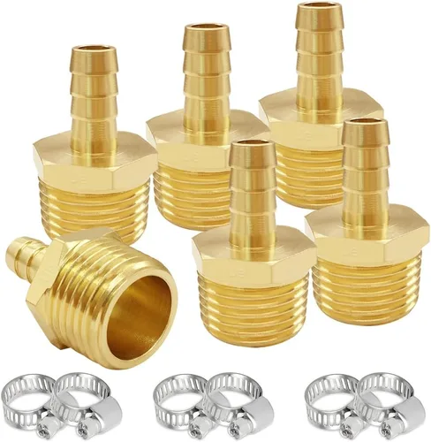 Vista 13 de Uenede 6 accesorios de púas de manguera de latón de 1/2 pulgada NPT macho a 1/2 pulgadas, conector adaptador de púas incluye 6 abrazaderas de acero