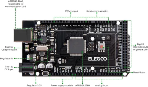 Vista 4 de ELEGOO MEGA R3 Placa ATmega 2560 + cable USB compatible con Arduino IDE Proyectos Cumplimiento RoHS