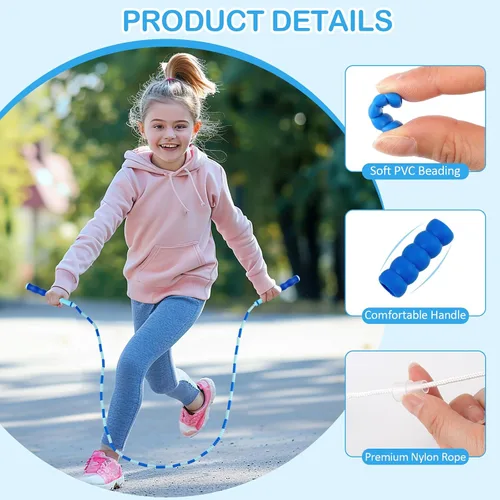 Vista 3 de Cuerda de saltar para niños, cuerdas de saltar ajustables para 4 5 6 7 8 10 12 años, cuerda de saltar sin enredos de 8 a 12 años, cuerda de saltar