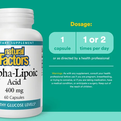 Vista 3 de Natural Factors Ácido alfa-lipoico 400 mg, soporte antioxidante para todo el cuerpo, 60 cápsulas