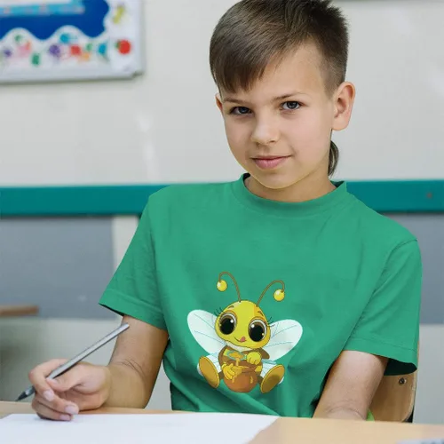 Vista 4 de Camiseta de algodón para niños pequeños con diseño de abejas y animales, Diseo Aqua Blue.