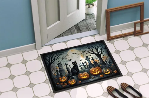 Vista 4 de Caroline's Treasures DAC2223MAT - Felpudo espeluznante de Halloween con gato negro de 18 x 27 pulgadas, tapete para puerta delantera