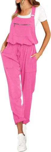 Vista 3 de ReachMe Overol con pechera ajustable para mujer, estilo casual, holgado, con bolsillos