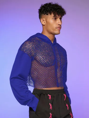 Vista 3 de Floerns Sudadera corta con capucha y cordón para hombre, manga larga, hombros caídos, con cordón