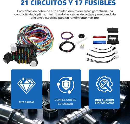 Vista 4 de Kit de arnés de cableado universal – 21 mazos de cableado de circuitos de color estándar kit de reemplazo para Chevy Mopar Hotrods Ratrods Ford