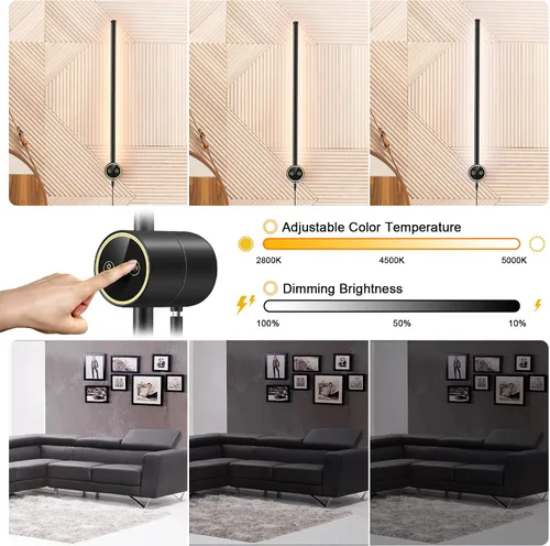 Vista 2 de Juego de 2 apliques de pared, 22 pulgadas, LED regulable, apliques de iluminación de pared negro mate, lámpara de pared moderna de 9 W, para sala