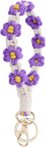 Vista 7 de Llavero de muñeca lindo hecho a mano para mujeres con llavero de macramé para llaves de coche Azul