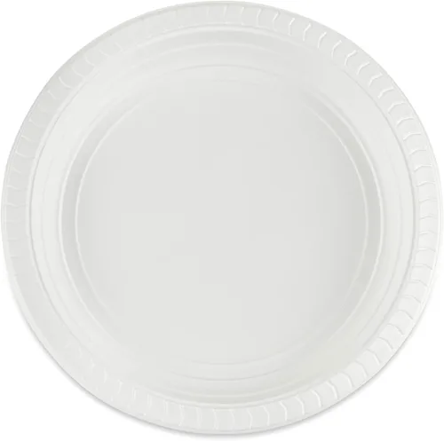 Vista 4 de Blue Sky Platos de plástico blanco de 9 pulgadas, 200 unidades, platos de plástico desechables, aptos para microondas, perfectos para fiestas
