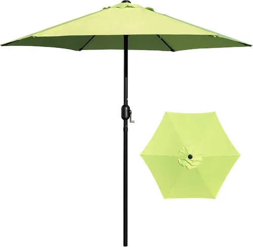 Vista 14 de ABBLE Sombrilla de patio al aire libre de 7.5 pies con manivela, resistente a la intemperie, sombrilla de protección UV, duradera, 6 varillas de Agua