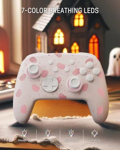 Vista 3 de FUNLAB Luminous Pattern Firefly Switch Pro Controller Wireless with 7 LED ColorsPaddleTurbo, Bluetooth Remote Gamepad Compatible with Nintendo