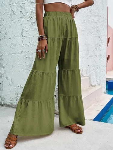 Vista 5 de WDIRARA Pantalones palazzo holgados y holgados de cintura alta con volantes y dobladillo de pierna ancha para mujer