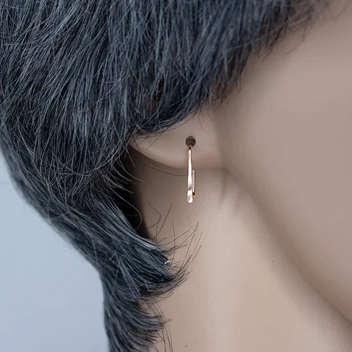 Vista 2 de Threader Drop 13mm Arc Minimalist Huggie Hoop Piercing Earrings Horseshoe Wishbone Hoops (14K Rose Gold Filled 20 gauge D. Hammered)