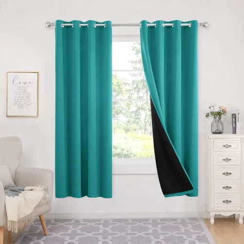 Vista 59 de Deconovo cortinas blackout 100 % con forro totalmente negro con aislamiento térmico de doble capa, oscurecimiento de la habitación, ahorro