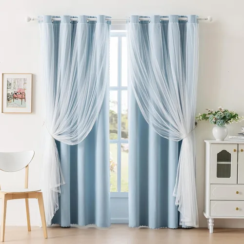 Vista 30 de Anytime Cortinas opacas y transparentes para ventana, par de paneles de cortinas lisas con ojales en la parte superior, 35 pulgadas de ancho x 63