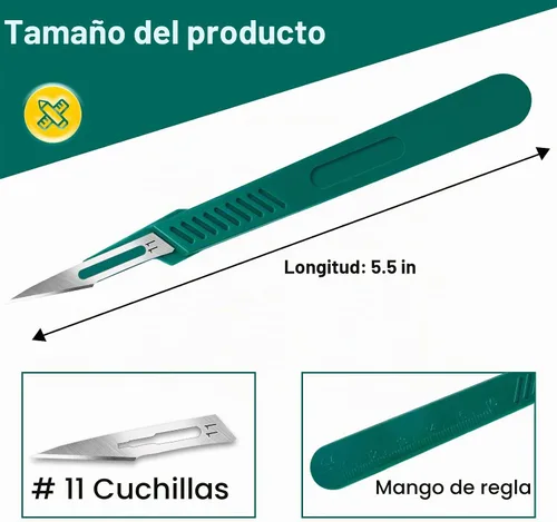 Vista 2 de 20 PCS Cuchillas de Bisturí con Bisturíes #11 Cuchillas Quirúrgicas, Cuchillas Desechables con Cubierta Protectora, Cuchilla de Mango de 20 piezas