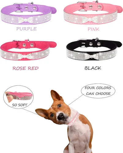 Vista 6 de Collar de perro para perros pequeños, collares ajustables de cuero de gamuza para perro, collar de perro rosa para gato, collar de perro con rosado4